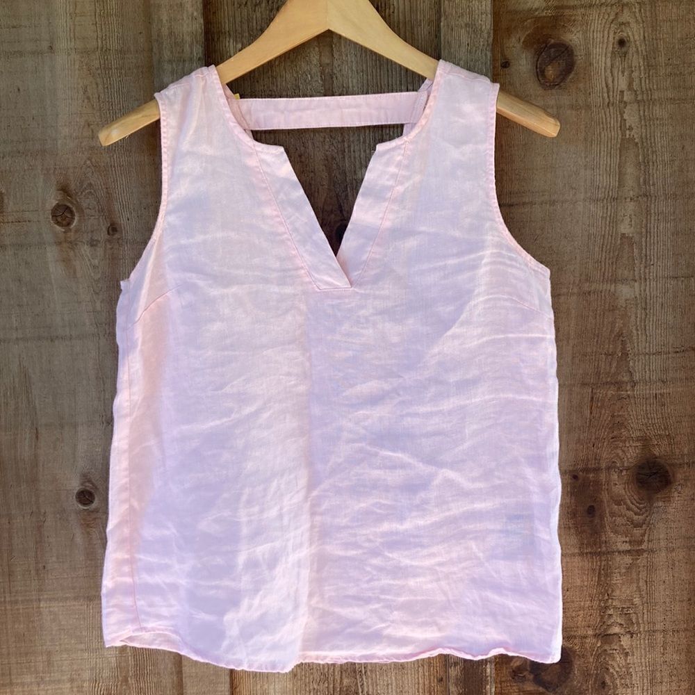 Harvè Benard Linen V-neck Cutout Pullover Sleeveless Top/Tank- Pale/ Light Pink